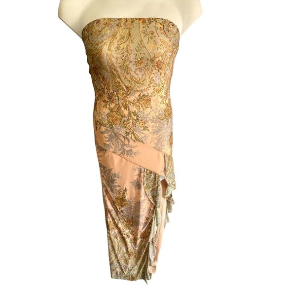 Windsor Strapless Floral Brocade Ruffle Midi Dress Peach Multicolor Size M NWT - Picture 1 of 13